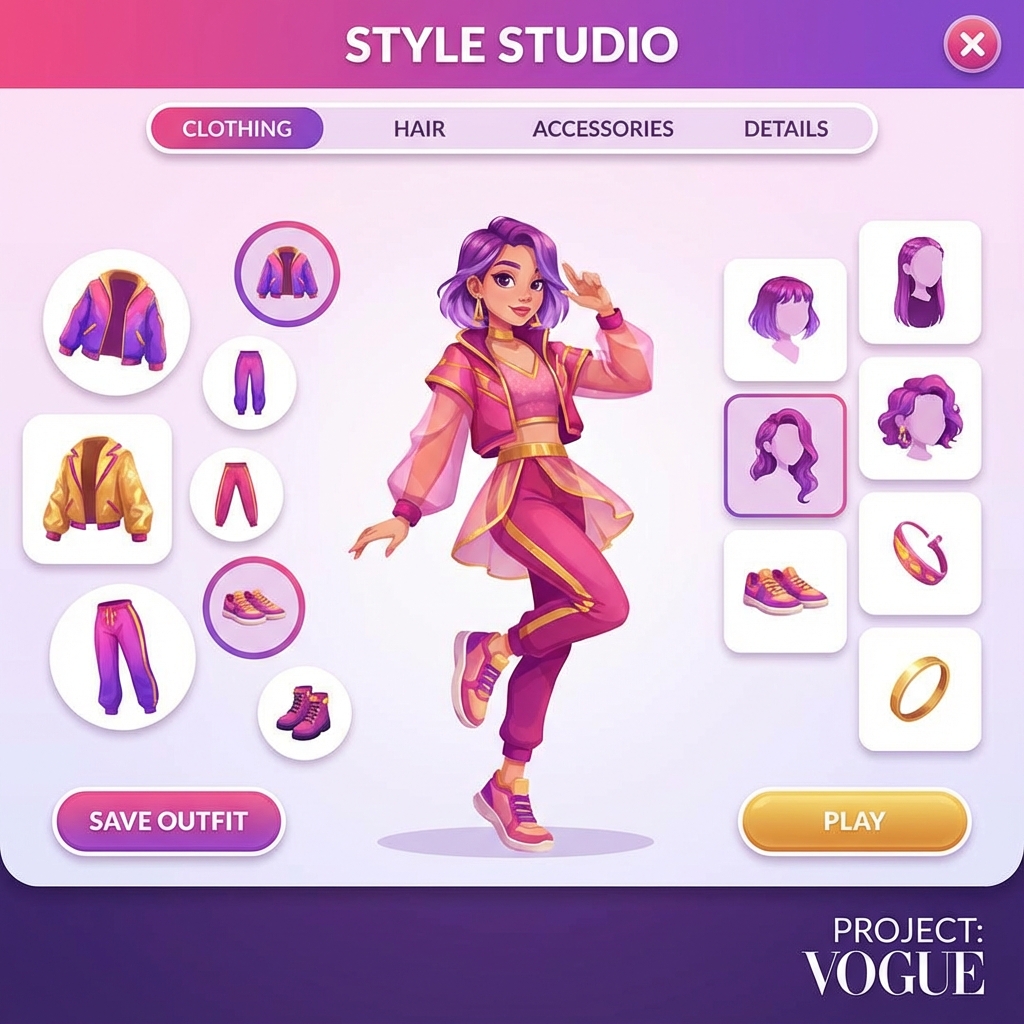 Character customization screen with outfit options